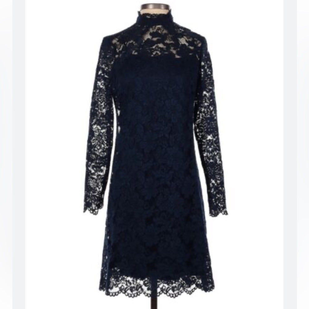Hope & Harlow Midnight Navy Lace Long Sleeve Sheath Dress sz10 NWT